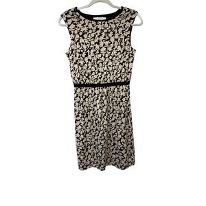 Loft Dress XS Black‎ Beige Floral Sleeveless Career Casual Work Womens